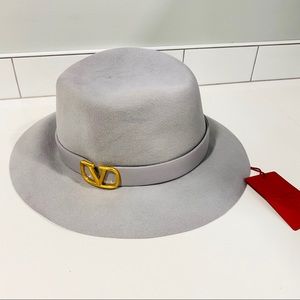 Valentino Rabbit Felt Fedora Hat Light Grey